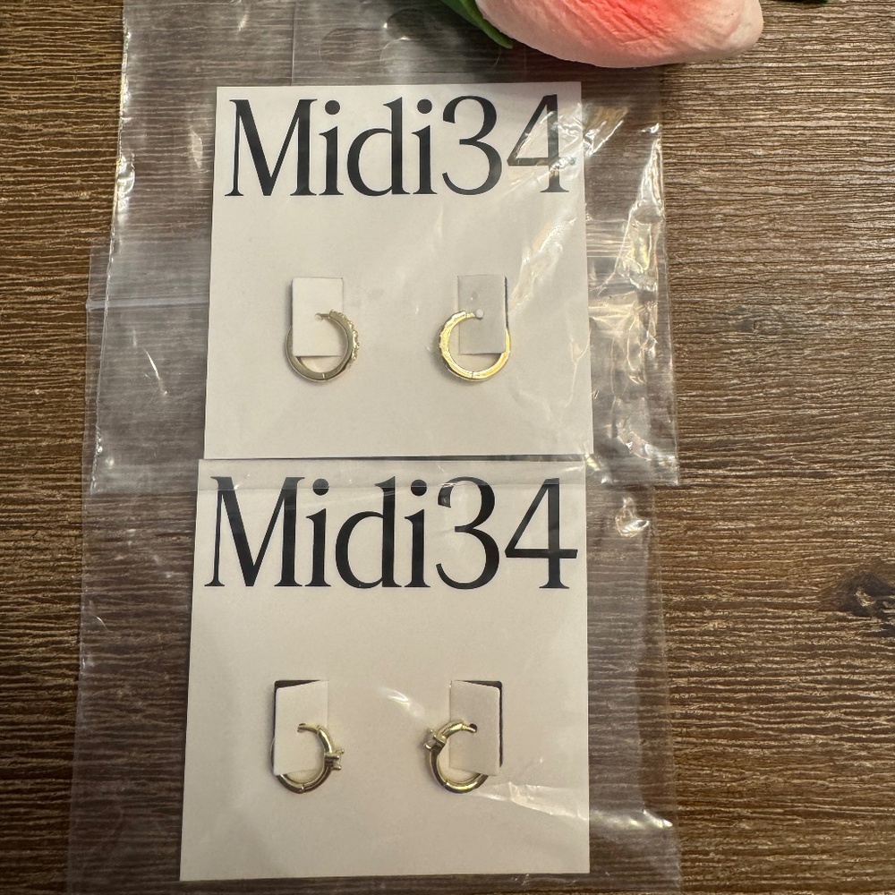 NEW Midi34 2-Pair 14K Gold Vermeil Zircon 925 Earrings Set